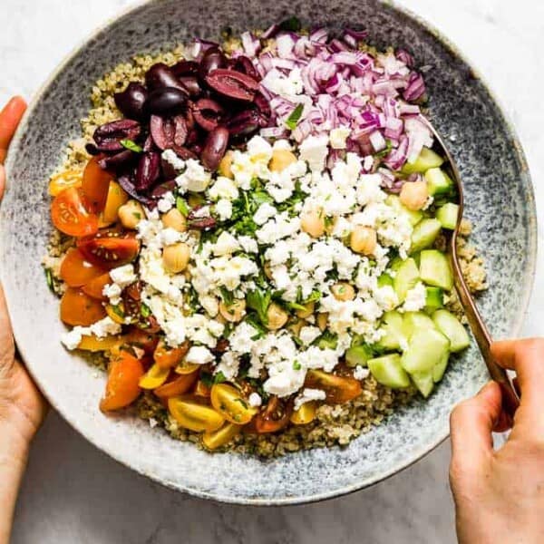 Quinoa vegetable salad from the top view.