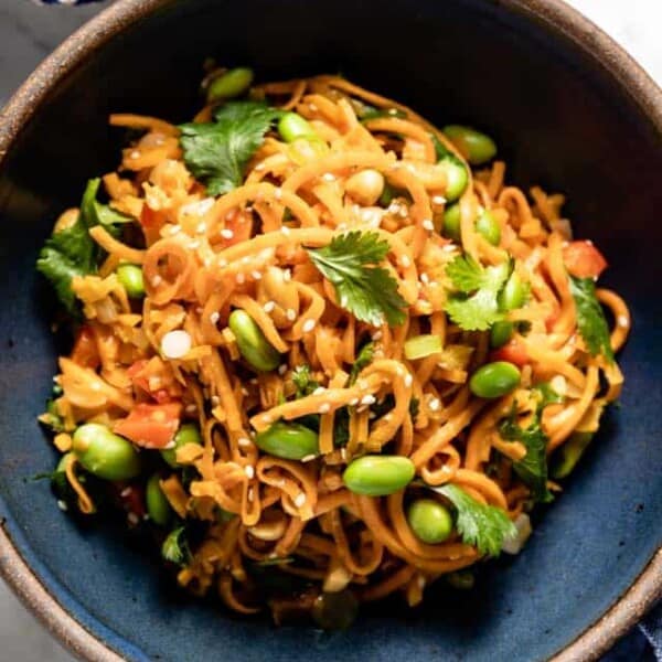 Sweet potato noodles from top view.