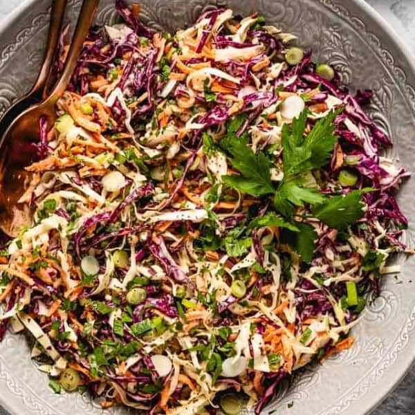 Tzatziki coleslaw from the top view.