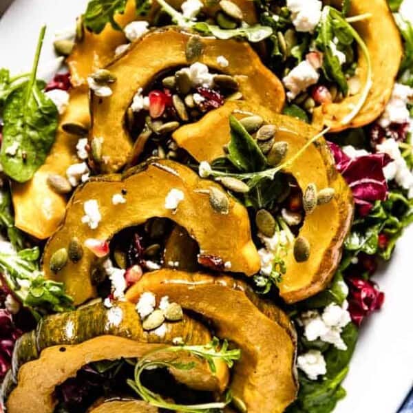 Arugula squash salad from the top view.