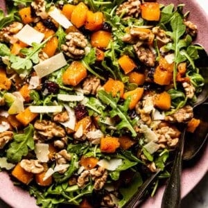 Fall salad with butternut squash from the top view.