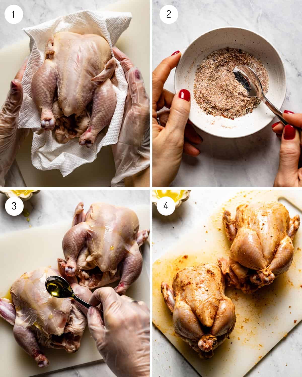 A person showing how to make a Cornish hen instant pot air fryer recipe.