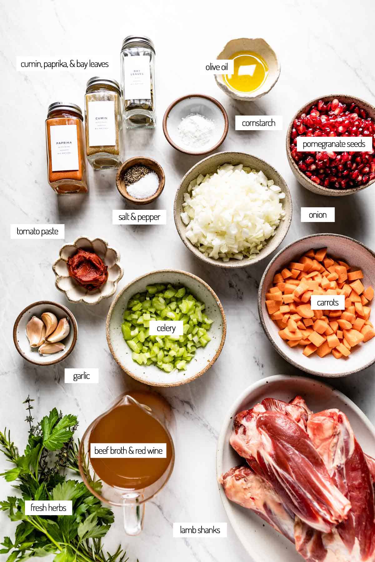 Ingredients for lamb shanks cooked in an instant pot from the top view.