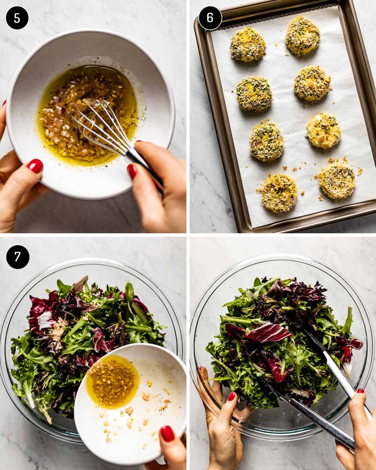a collage of images showing how to make baked goat cheese salad.