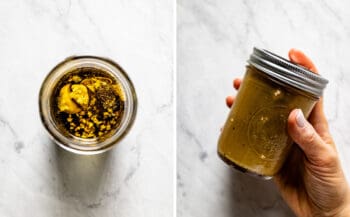 A mason jar with the beet salad dressing.