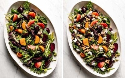 Showing the assembly stages of the beet salad.
