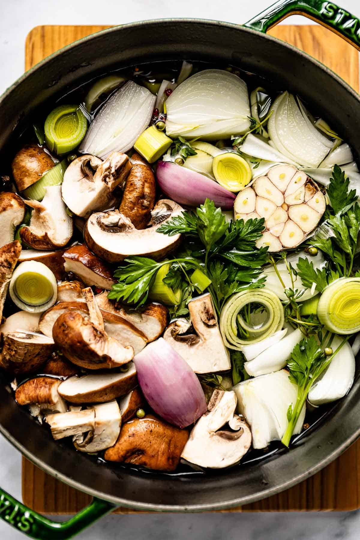 Vegetables in a pot to make vegetable stock. 