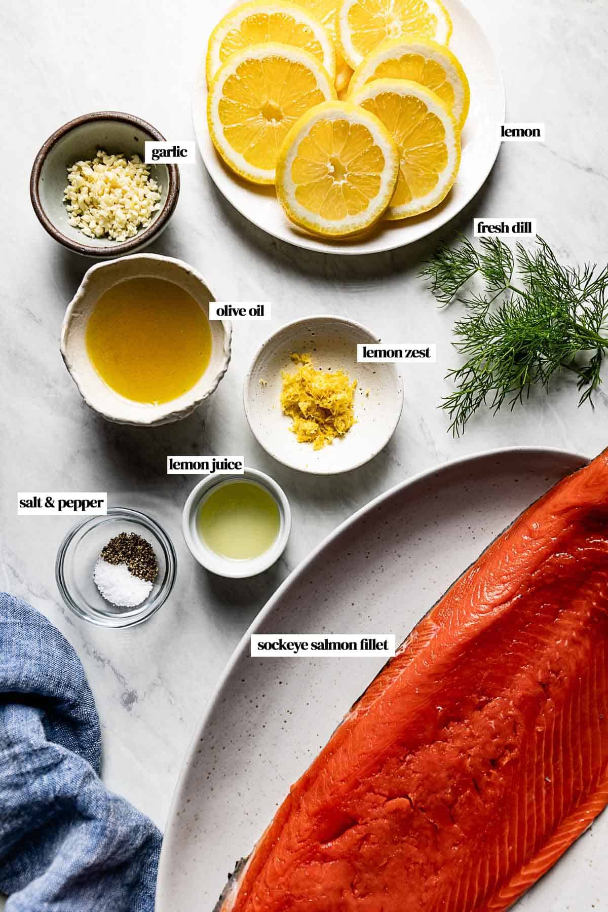 Ingredients for baked red salmon recipe.