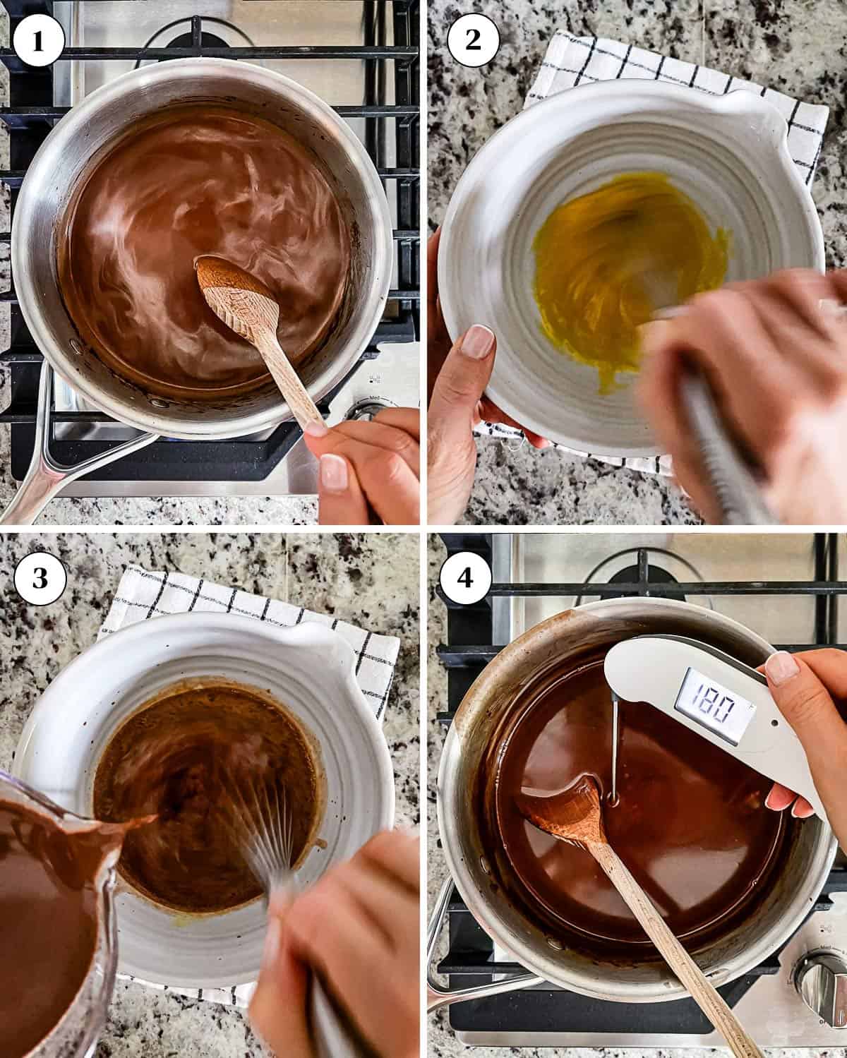 A collage of images showing how to make chocolate ice cream with honey.