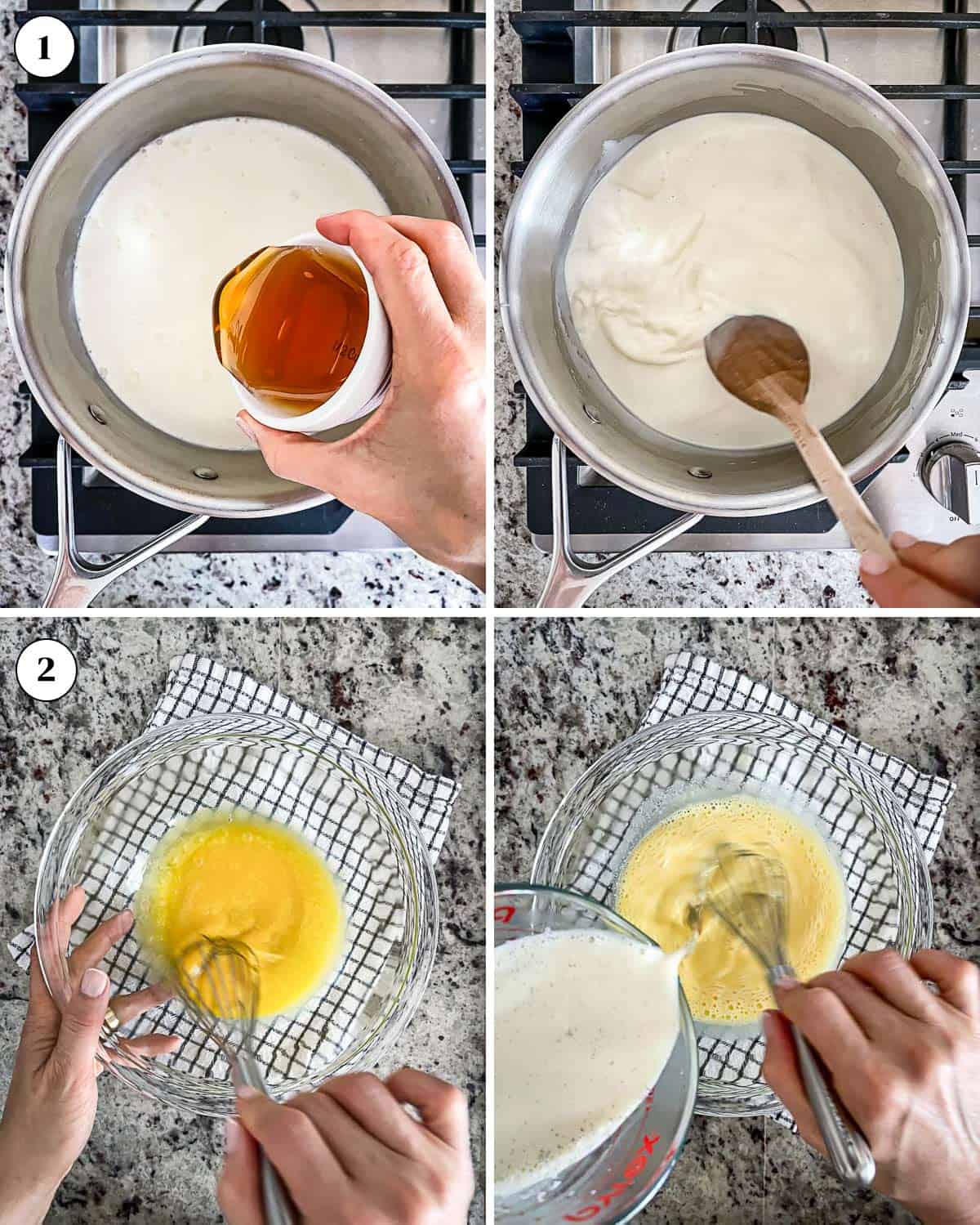 Person showing how to make honey ice cream in a collage of pictures.