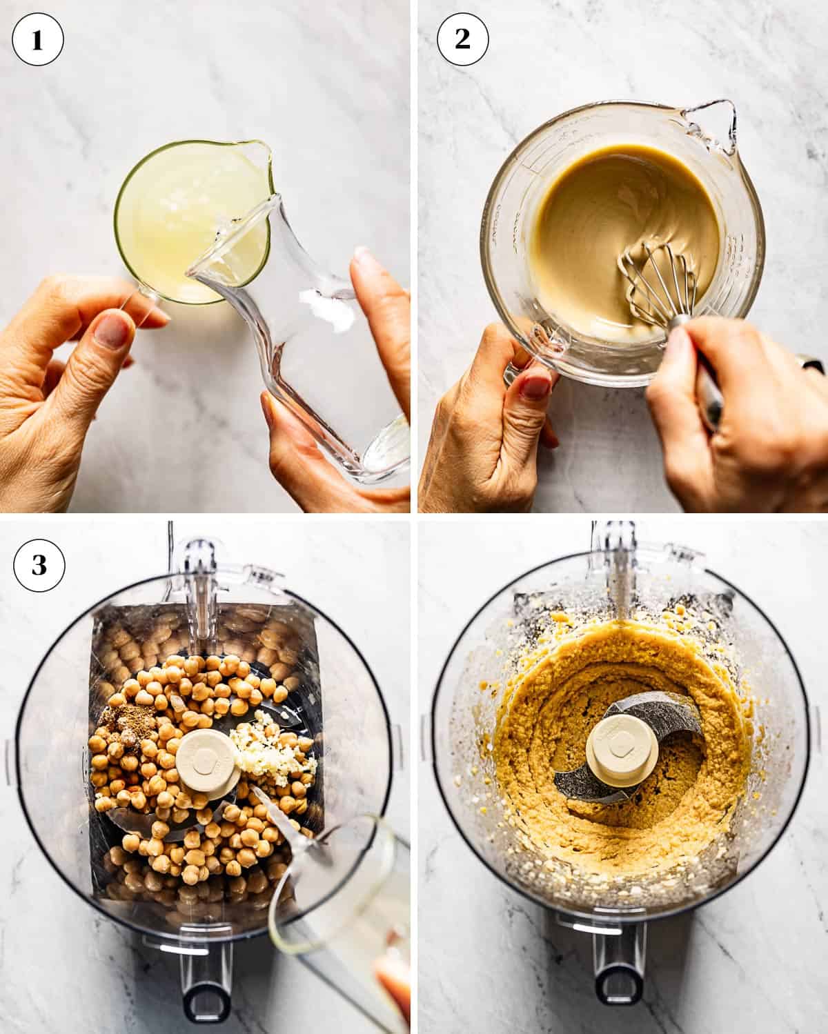 Step by step photos showing how to make hummus recipe.