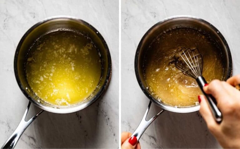 A collage of images showing the making of the injection seasoning.