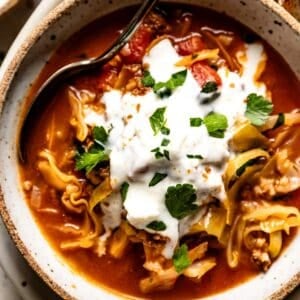 Cabbage soup with ground beef.