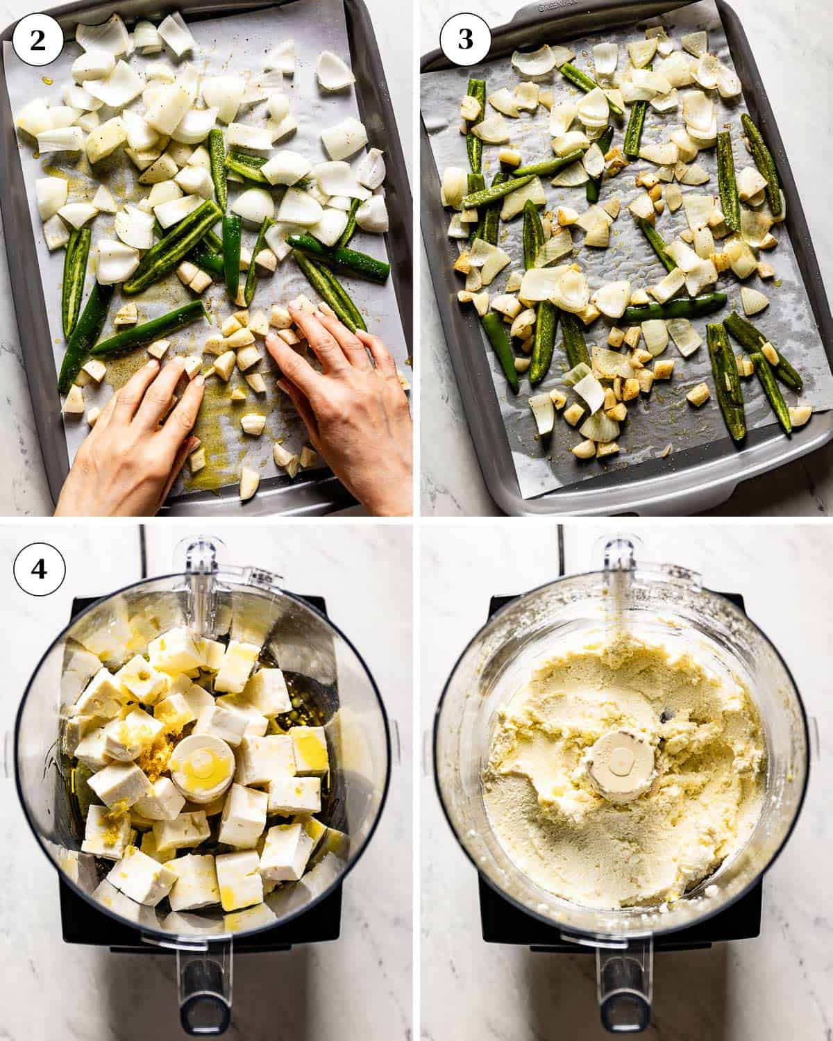 A collage of images showing how to make Cava feta dip recipe.