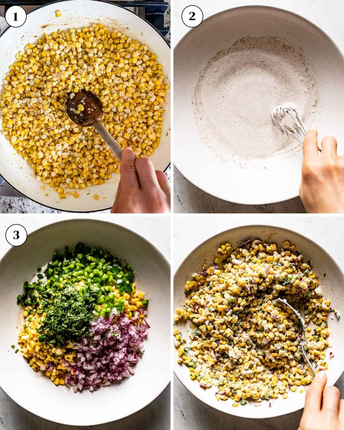 A collage of images showing how to make elote dip.