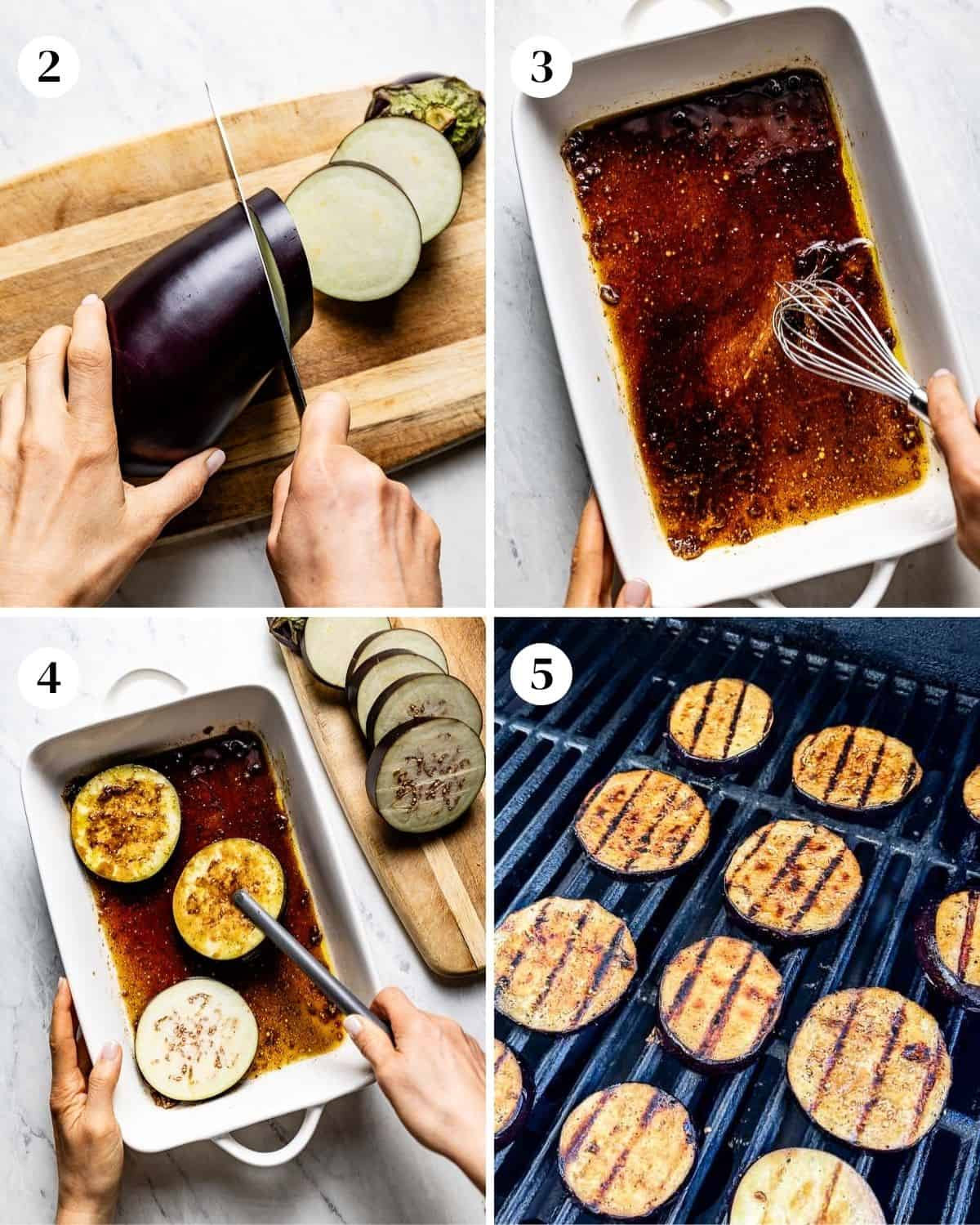 Person showing how to prepare eggplant to make caprese with eggplant.