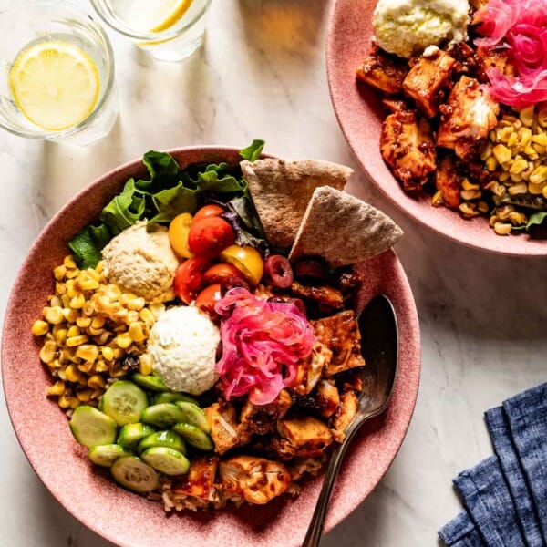 DIY CAVA bowls with harissa vinaigrette on the side.