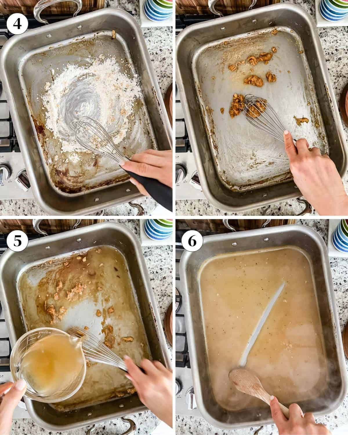 A collage of images showing how to make gravy for turkey breast.