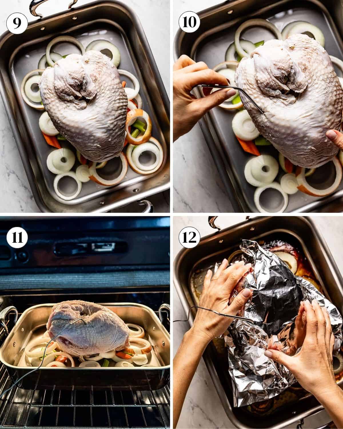 A collage of images showing how to roast turkey breast in the oven.