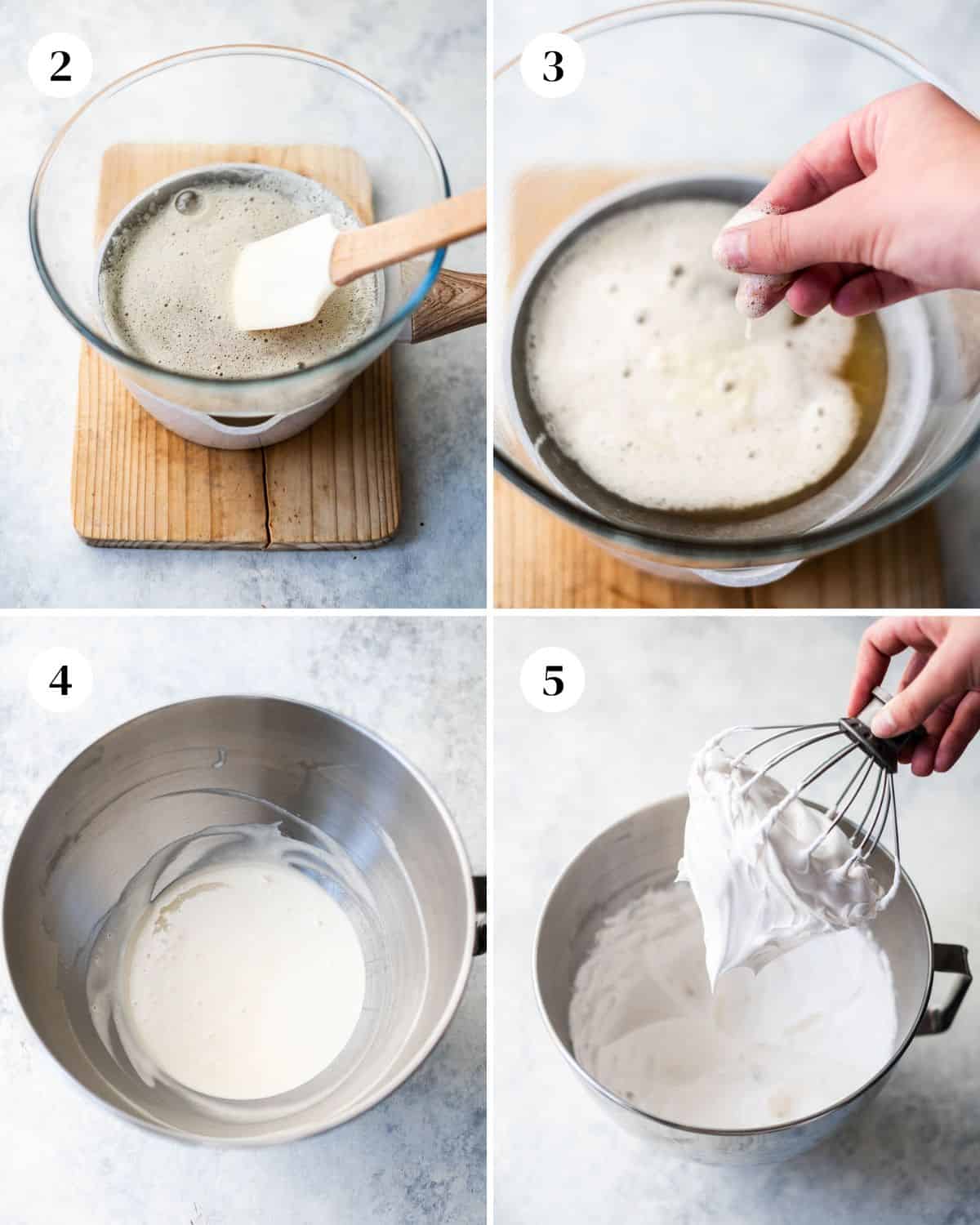 A collage of images showing how to make meringue for this chestnut dessert.