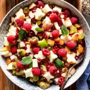 Christmas fruit salad in a bowl.