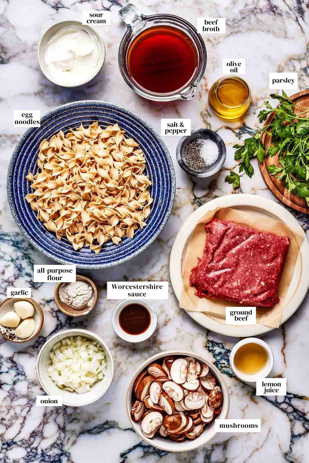 Ingredients for the recipe from the top view with text on the image.