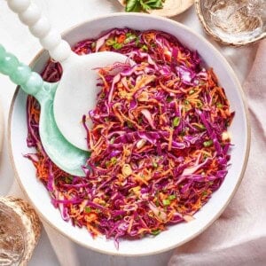 Red cabbage and carrot slow in a bowl.