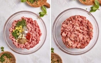 Lamb mixture before and after it is mixed.