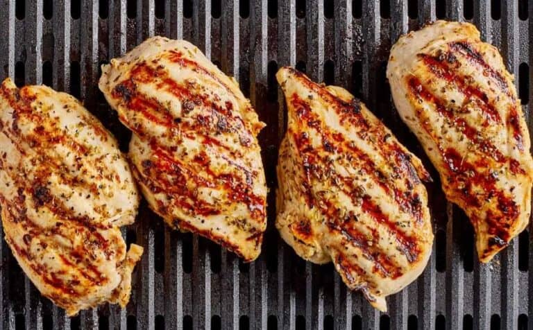 Grilled Mediterranean chicken from the top view.