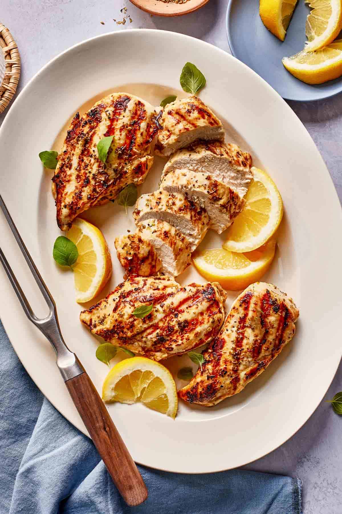 Mediterranean marinated chicken from the top view.