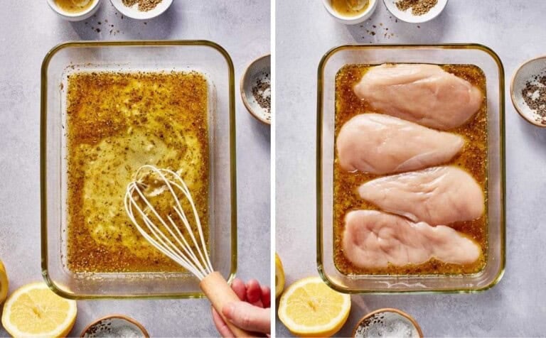 A collage of images showing how to make the marinade.