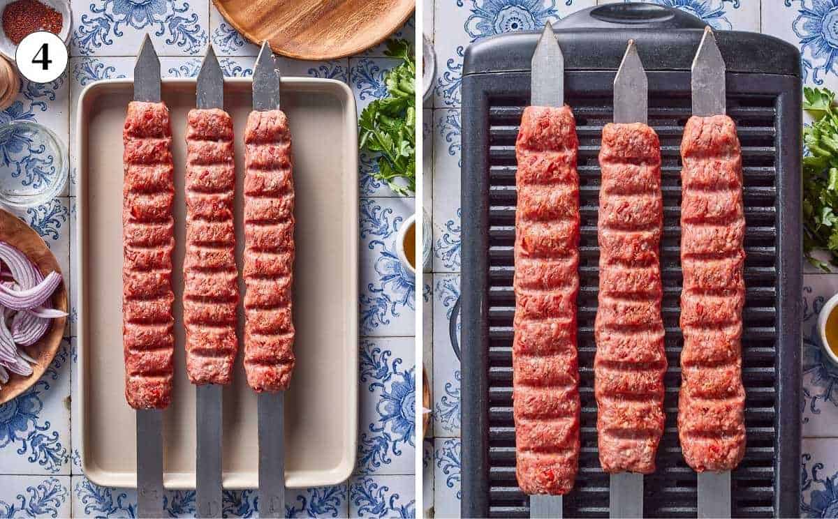 Adana skewers shaped from the top view.