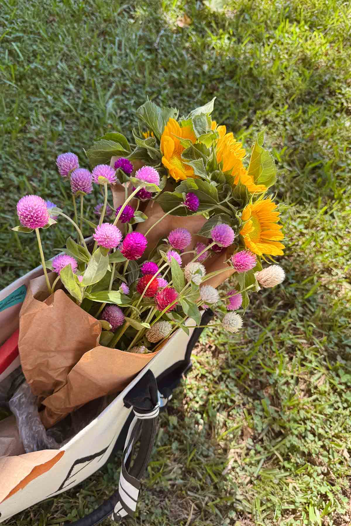 A basket of flowers from the top view.