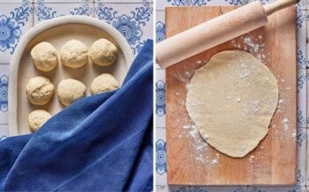 Lavash dough rolled out with a rolling pin.