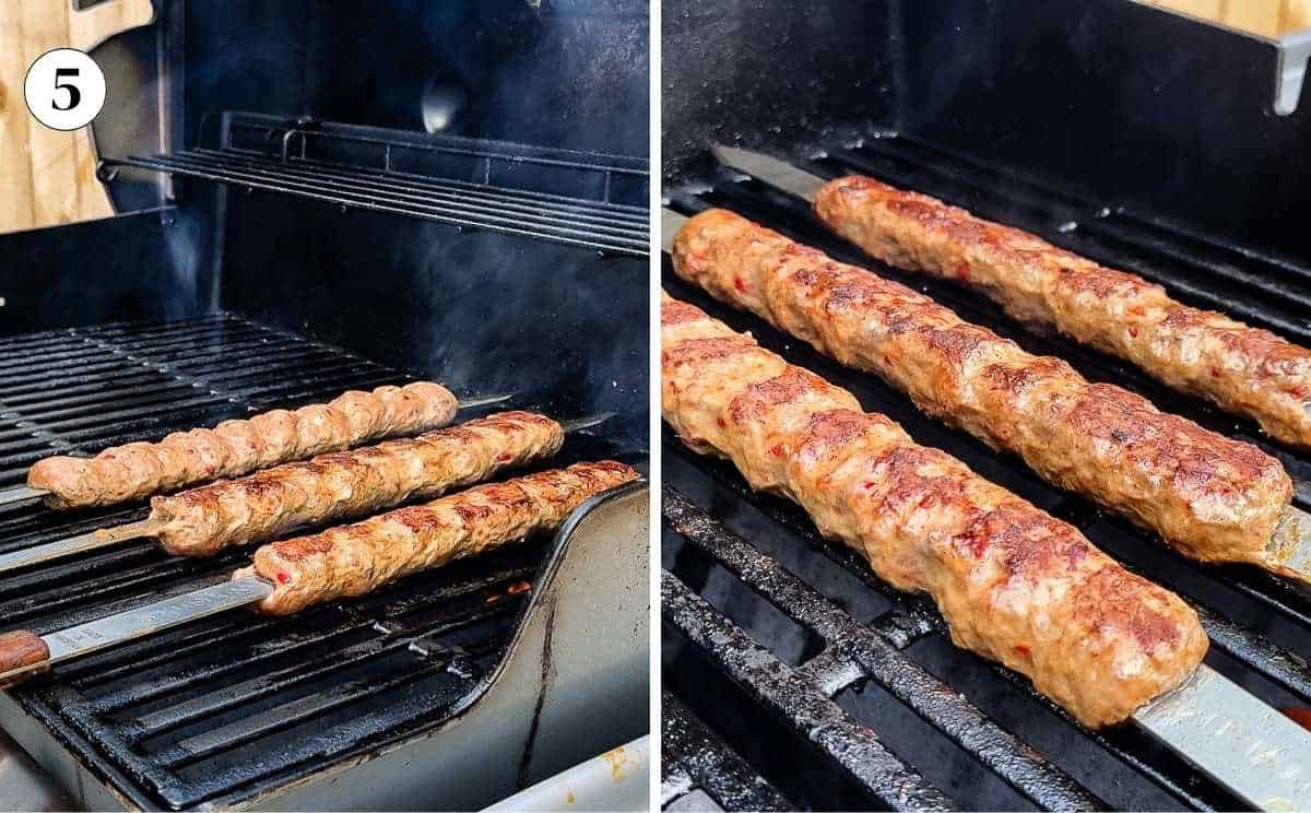Lamb kebabs on the grill.