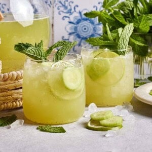 CAVA copycat cucumber mint lime garnished with a sprig of mint.