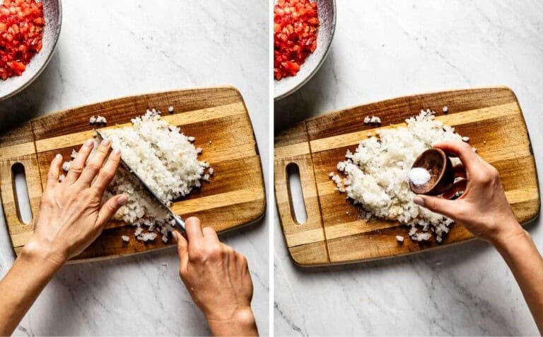 Person chopping onions for ezme.