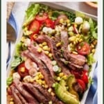 Grilled flank steak salad from the top view.