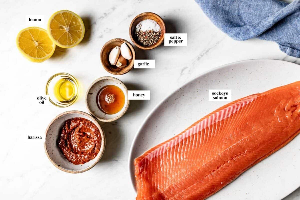 Ingredients for the recipe with text on the image for each ingredient.