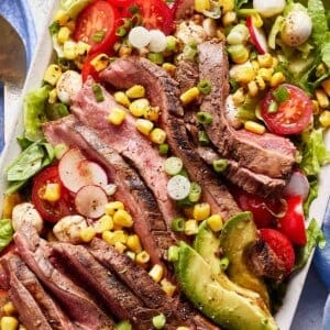 Labor day steak salad from the top view.