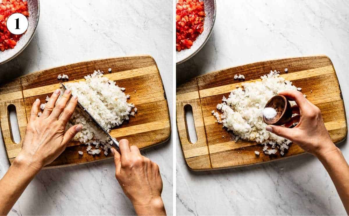 Person chopping onions.