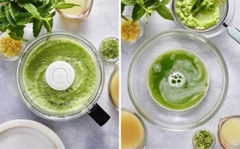 Images showing how to make cucumber juice.
