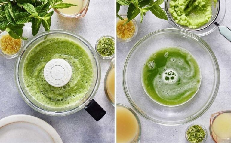 Images showing how to make cucumber juice.