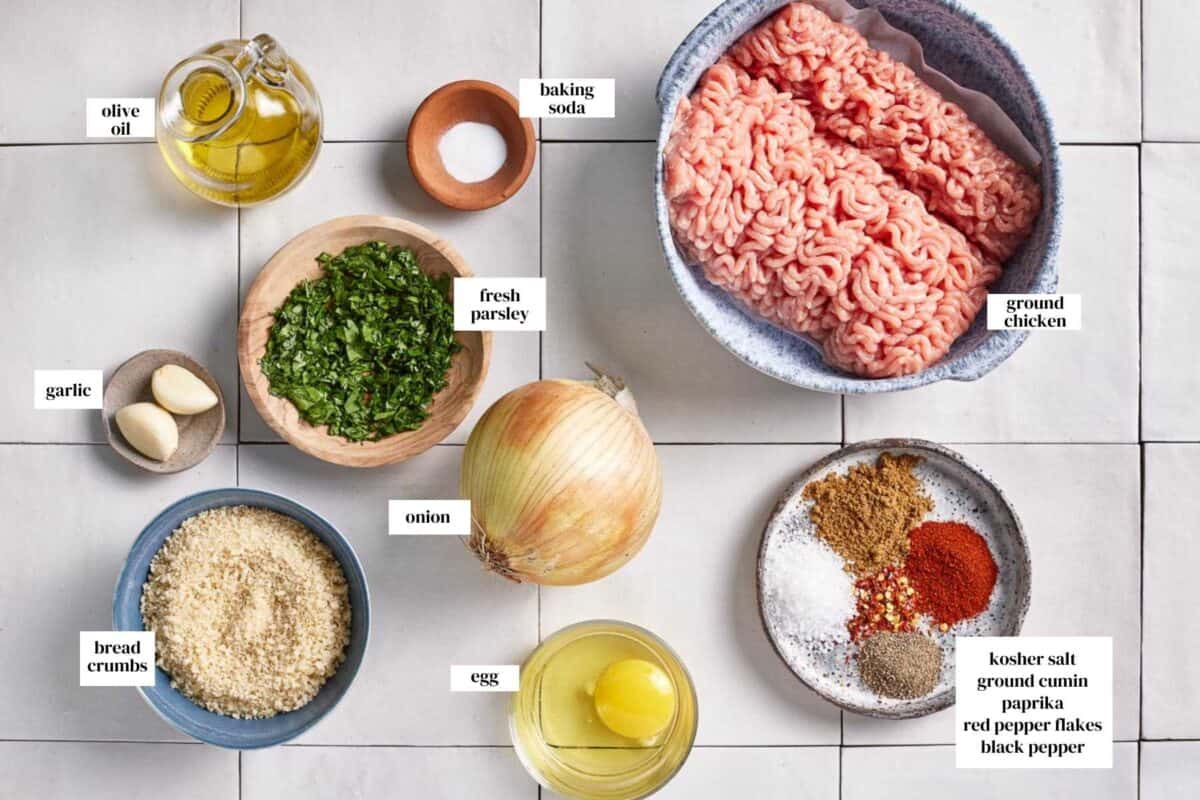 Ingredients for the recipe from  the top view with the name of the ingredients.
