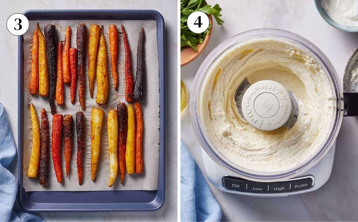 Images showing the roasted carrots and whipped feta.