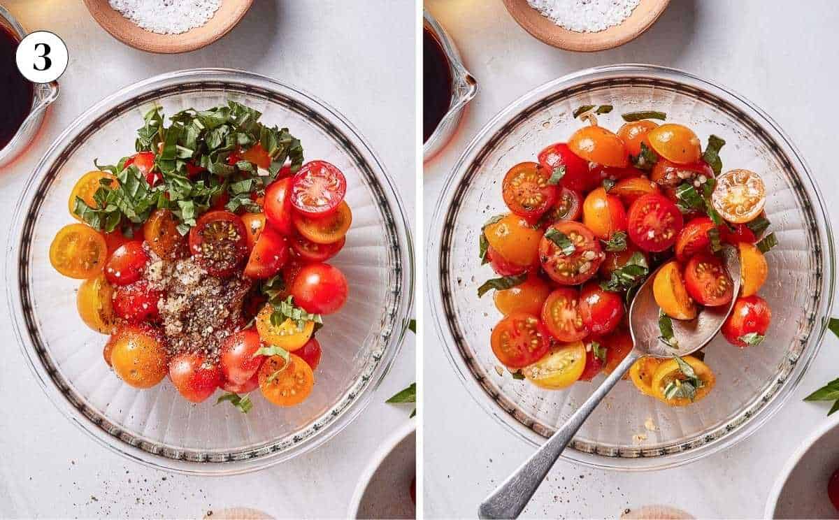 Tomato topping for grilled Caprese chicken.