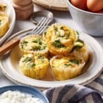 Egg bites with cottage cheese cooked in oven on a plate.