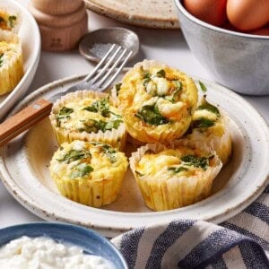 Egg bites with cottage cheese cooked in oven on a plate.