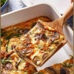 A photo of cottage cheese egg bake with text on the image.