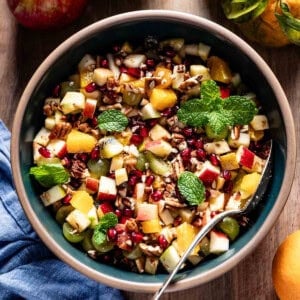 Thanksgiving fruit salad in a bowl from the top view.